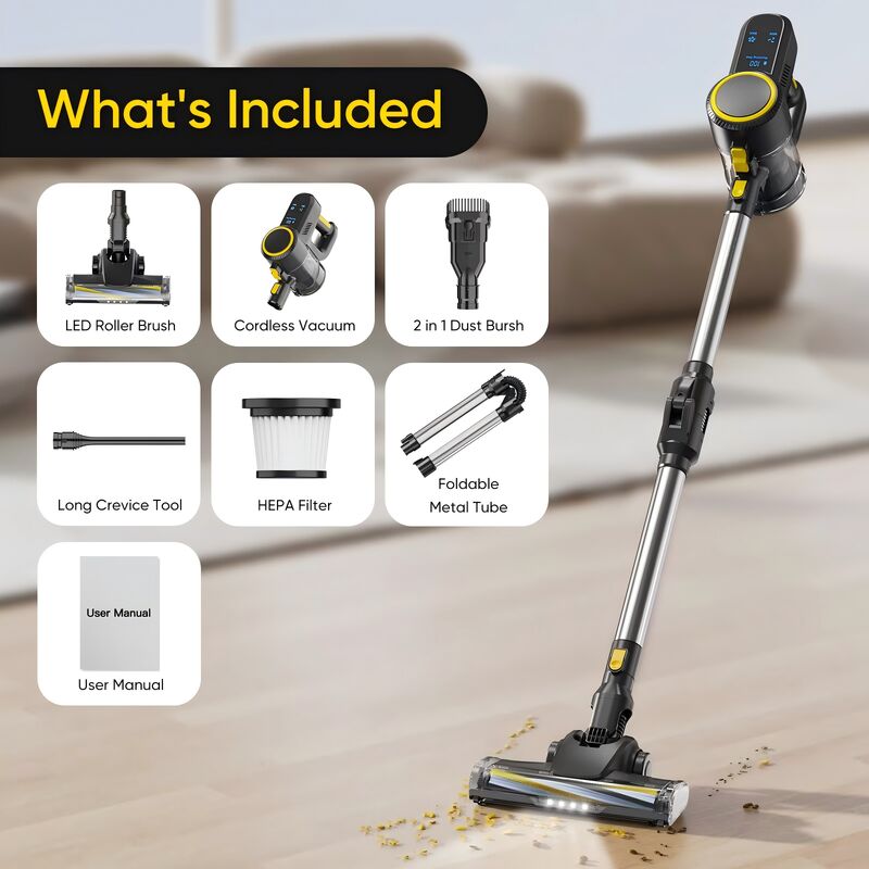 18Kpa Suction Cordless Vacuum Cleaner with Brushless DC Motor and 35-40 Minutes Runtime Handheld Stick Vacuum